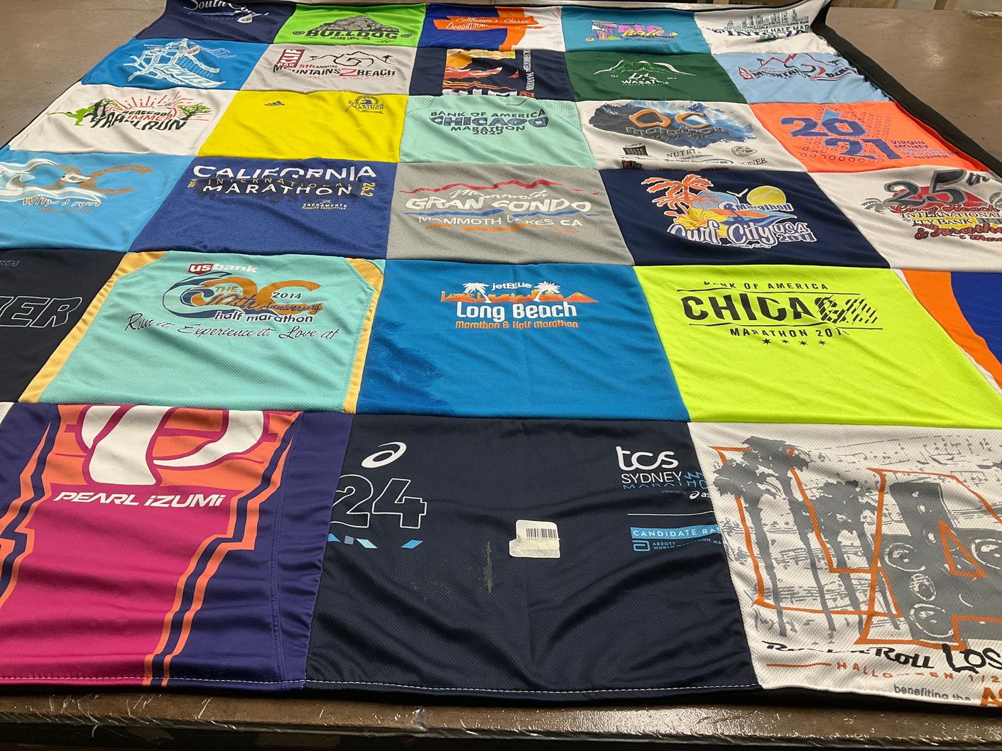 T-shirt quilt with running, marathons themes by Sabrina from CA