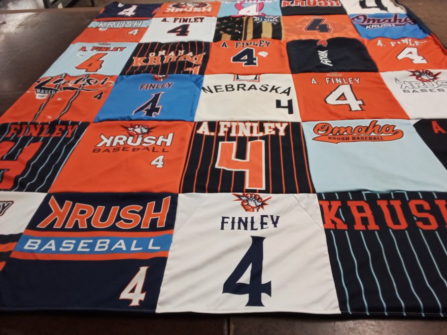 T-shirt quilt with baseball themes by Thea from NE