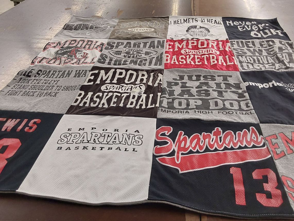 T-shirt quilt featuring emporia spartans basketball, emporia spartans football by Elizabeth from KS