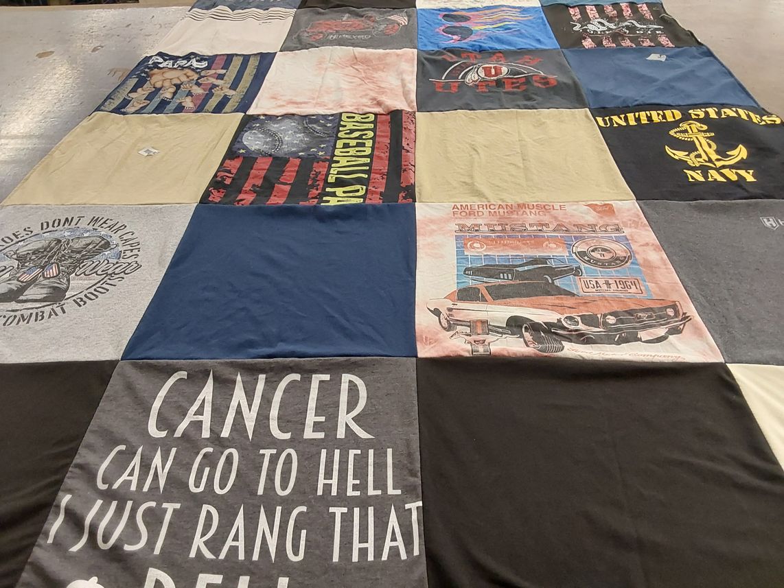 T-shirt quilt with automotive, support themes by Ginger from SC