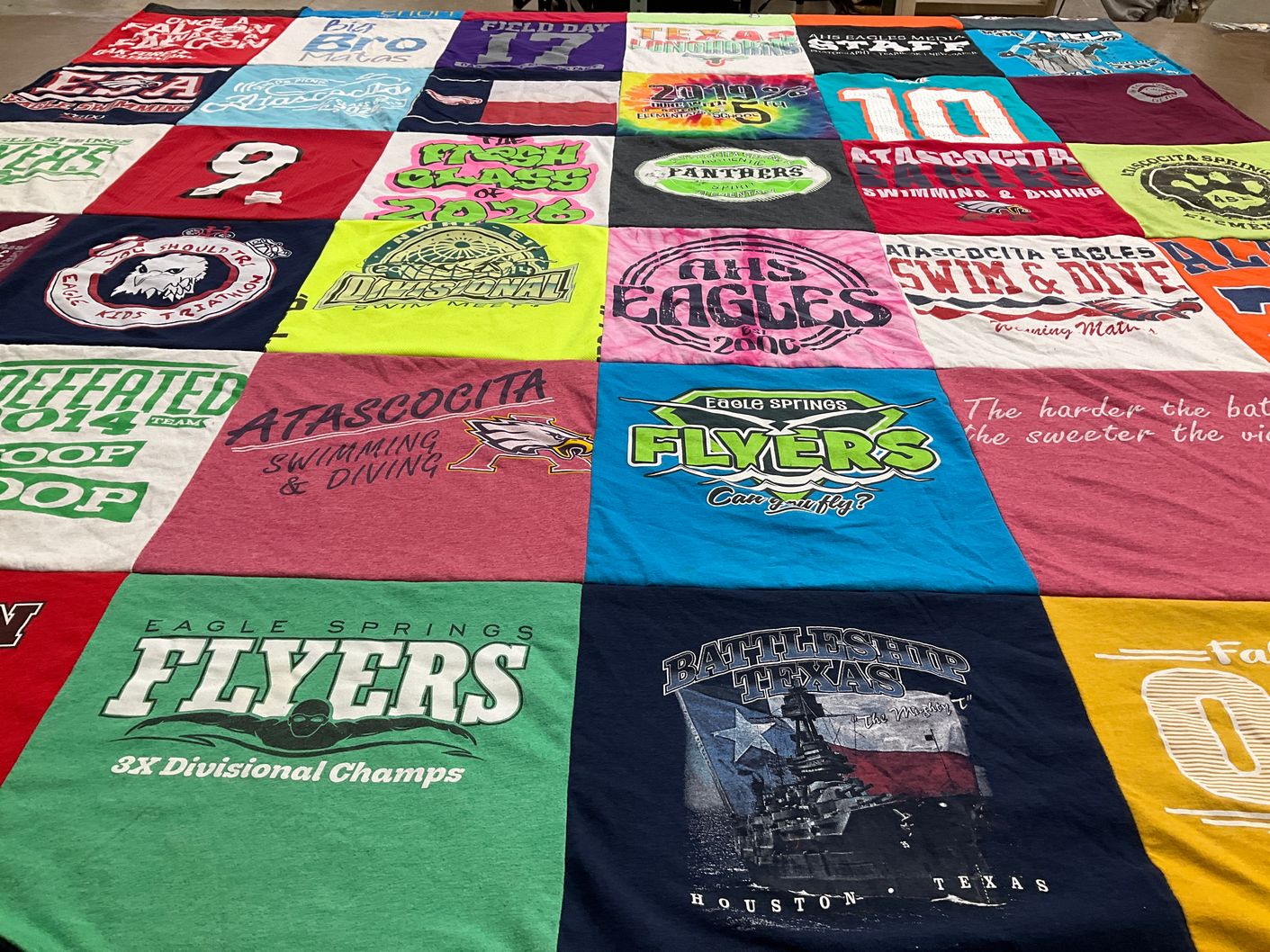 T-shirt quilt featuring atascocita eagles, eagle springs flyers by Lina from TX