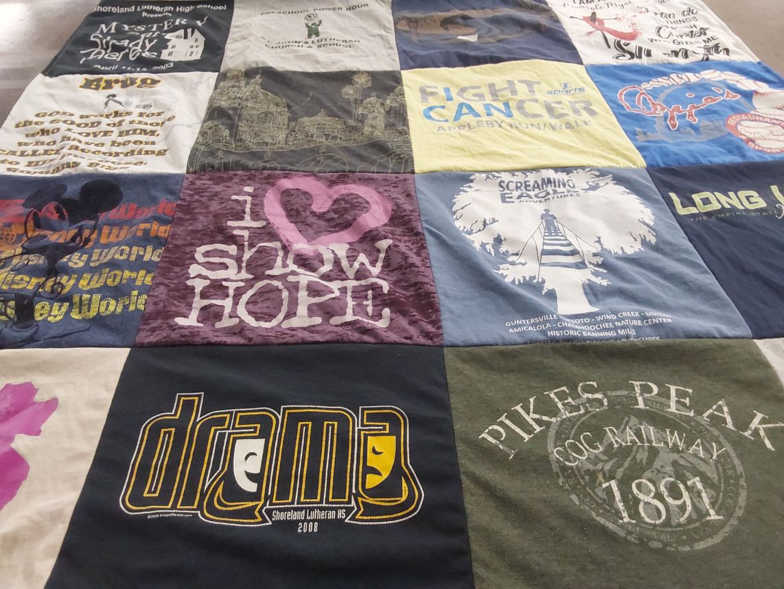 T-shirt quilt from shoreland lutheran high school by Nicole from WI