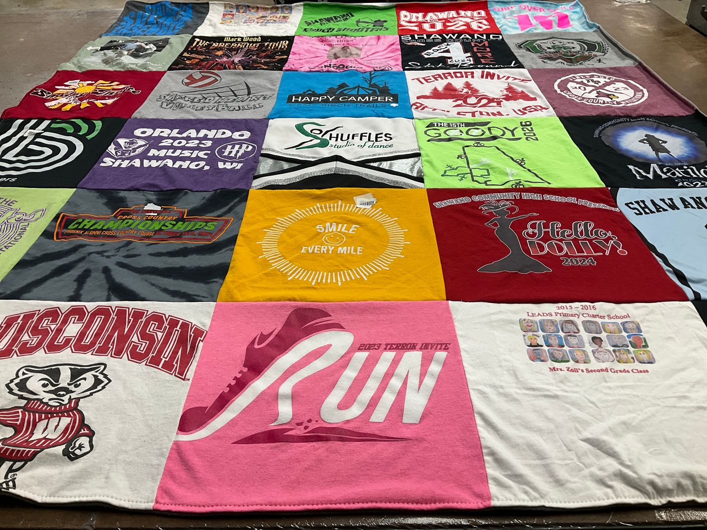 T-shirt quilt from wisconsin, shawanow community high school by Michelle from WI
