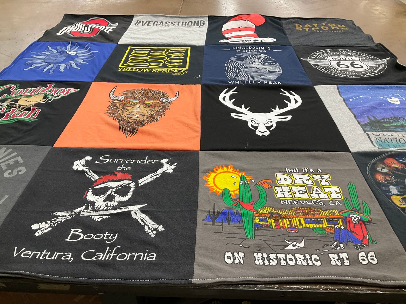 T-shirt quilt with travel, tourism themes by Jayne from NV