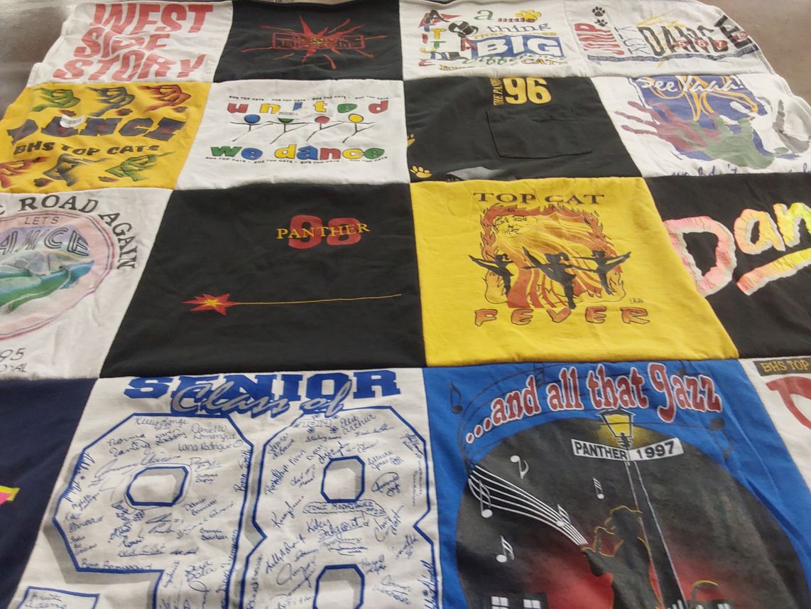 T-shirt quilt featuring bhs top cats by Carla from TX