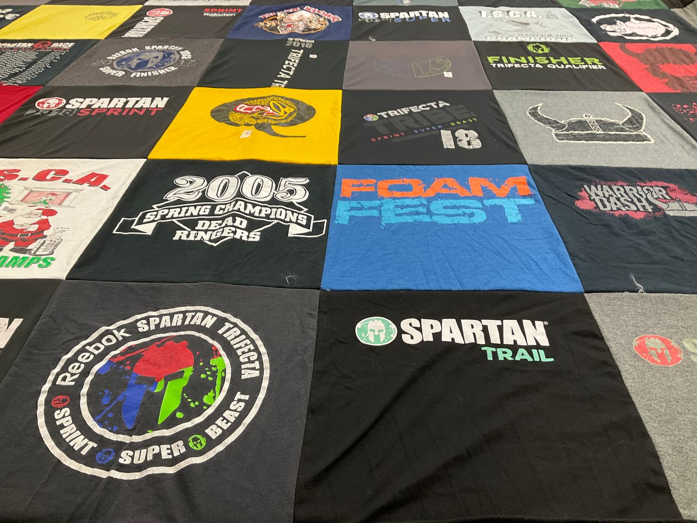 T-shirt quilt with obstacle course racing, fitness themes by Richard from NJ