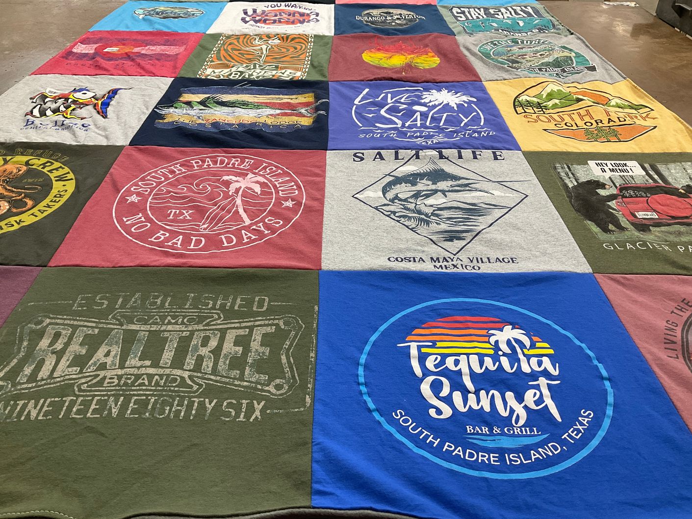 T-shirt quilt with beach, travel themes by Brent from TX