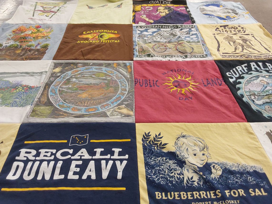 T-shirt quilt with nature, food festivals themes by Suzanne from AK