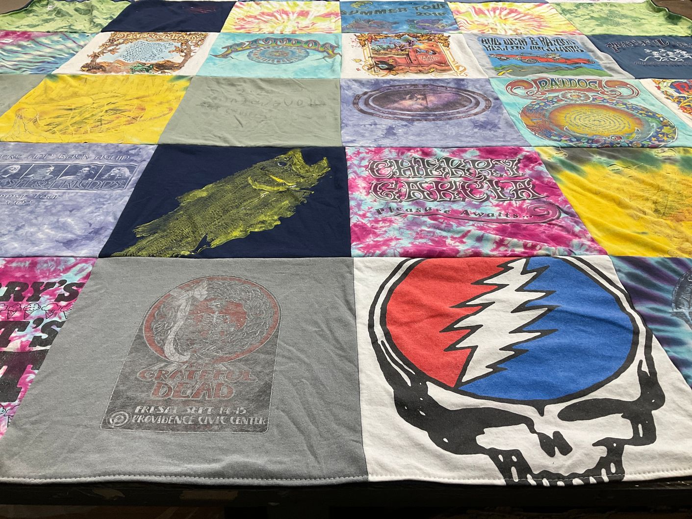 T-shirt quilt with music, concerts themes by Brian from GA