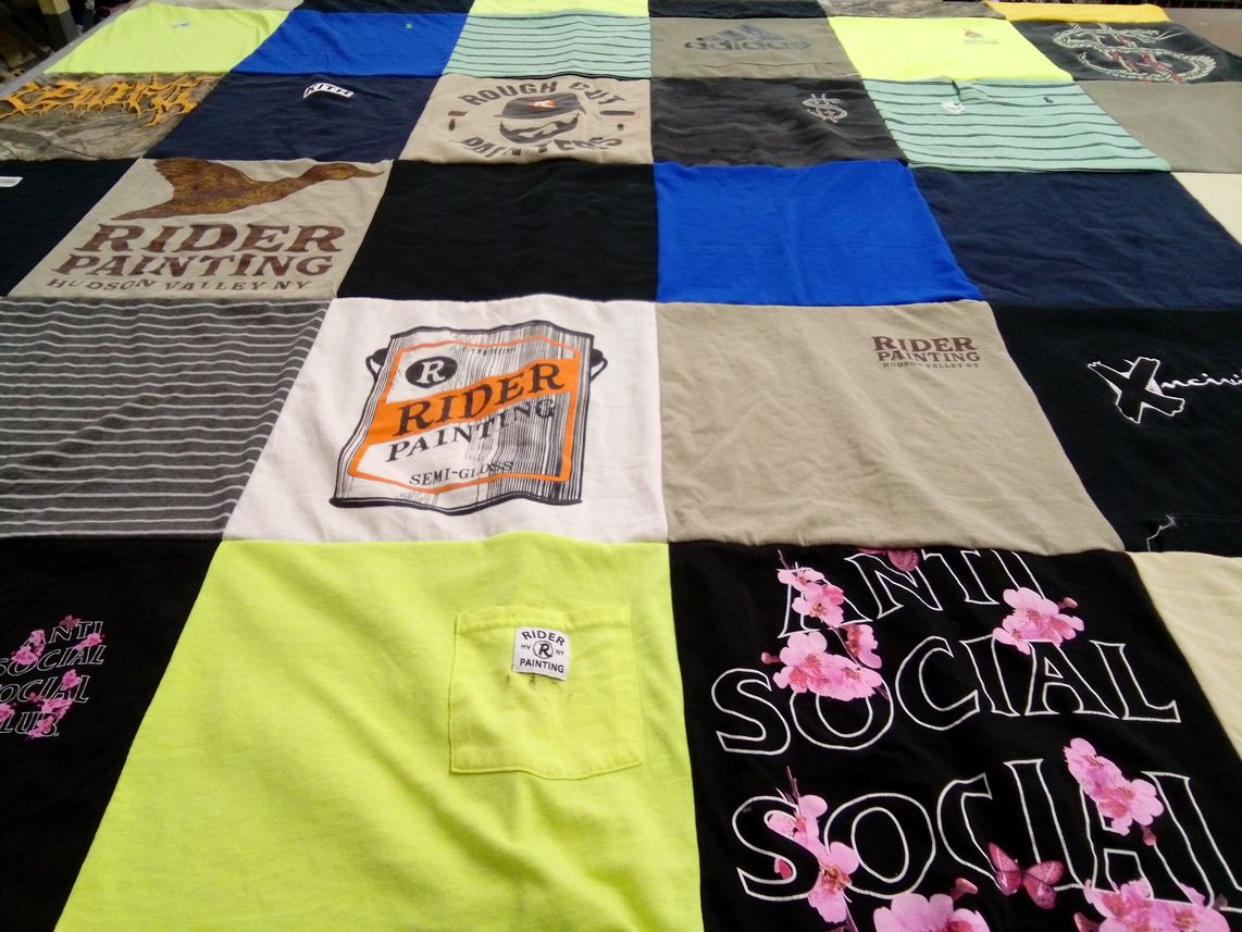 T-shirt quilt with art, painting themes by Catherine from NY