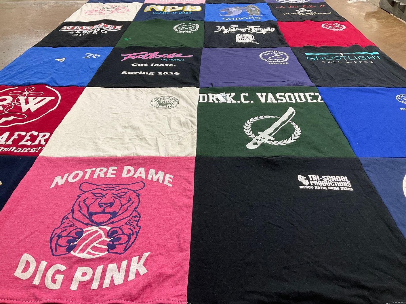 T-shirt quilt from notre dame high school by Zoe from CA