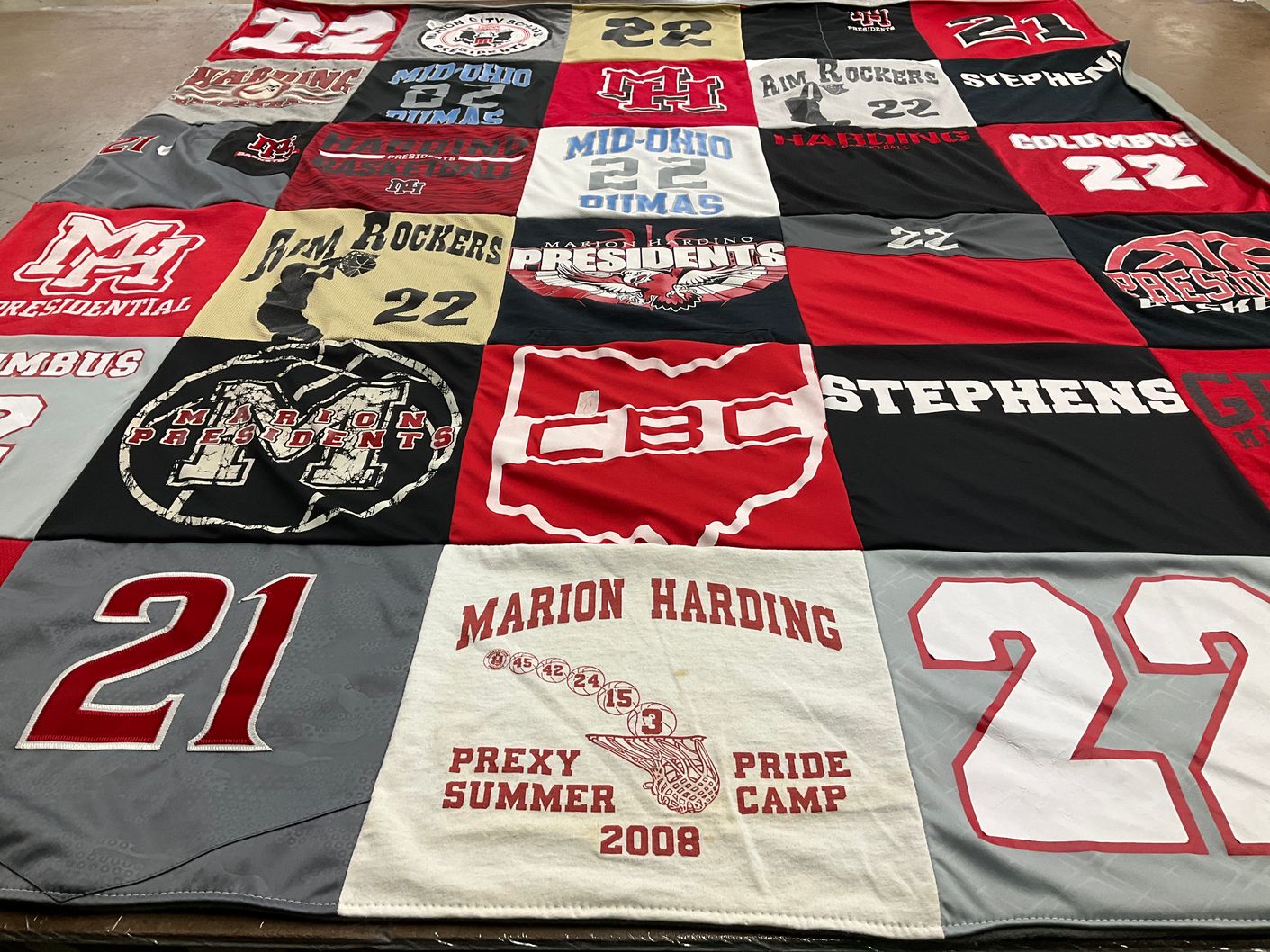 T-shirt quilt featuring marion rockers by Mary from OH