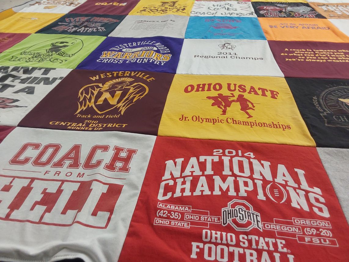 T-shirt quilt featuring ohio state university football by Johnny from OH
