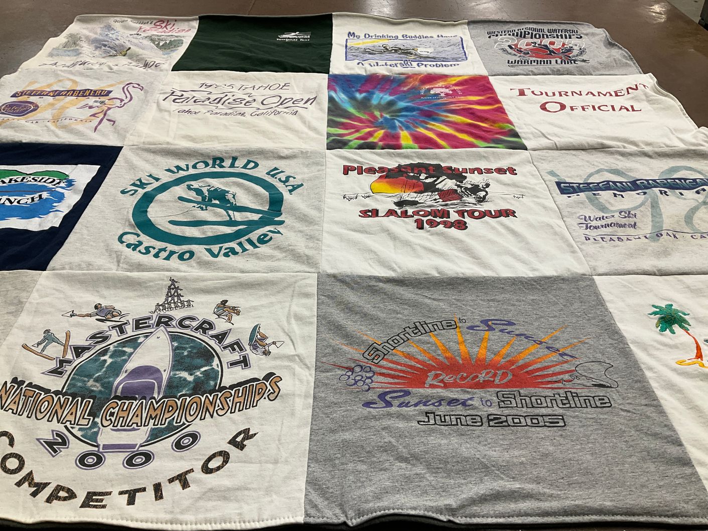 T-shirt quilt with water sports, skiing themes by Scott from CA