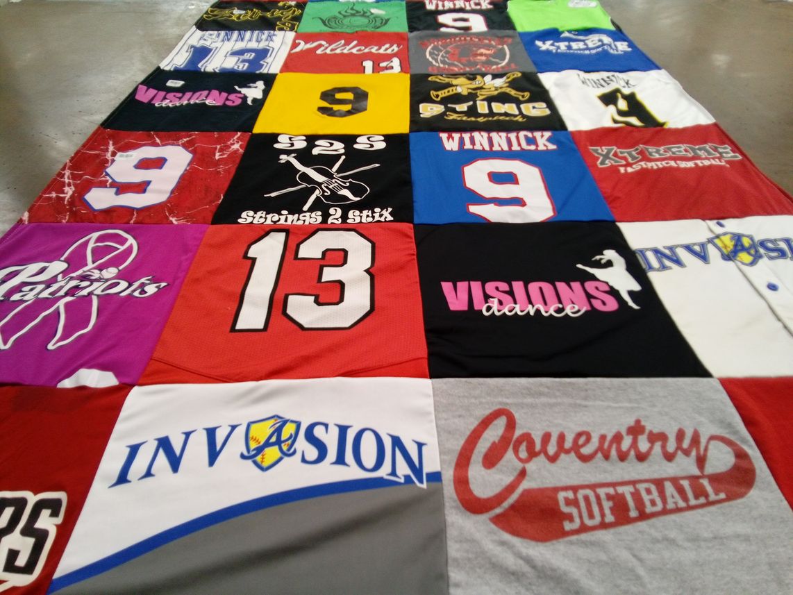 T-shirt quilt featuring patriots, wildcats by Vicki from PA
