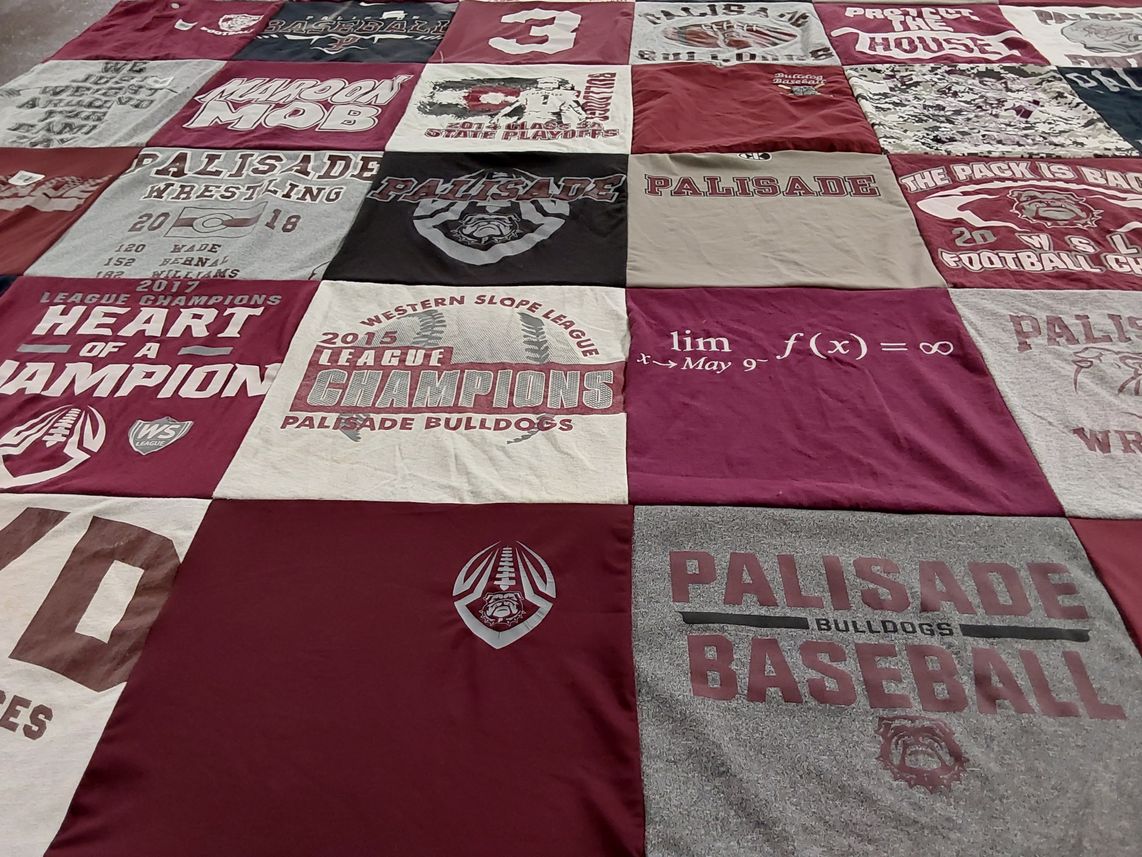 T-shirt quilt featuring palisade bulldogs by Rebecca from CO