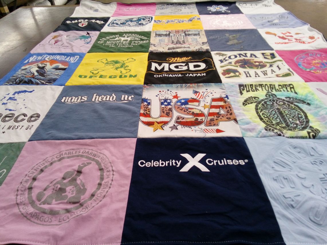 T-shirt quilt with travel, cruises themes by Kelly from FL