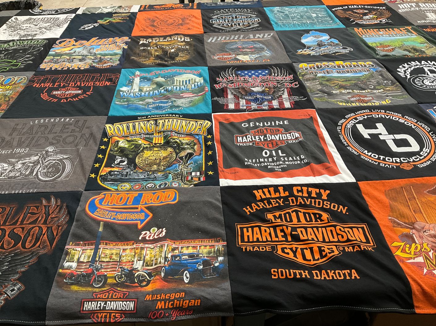 T-shirt quilt with motorcycles, biking themes by Randel from MI