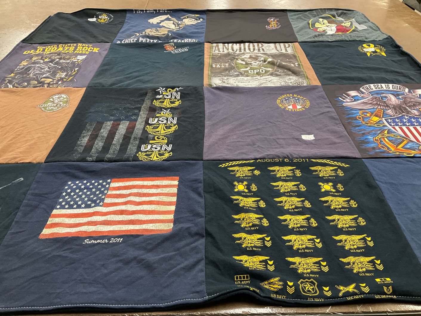 T-shirt quilt with military, navy themes by RICHARD from TX
