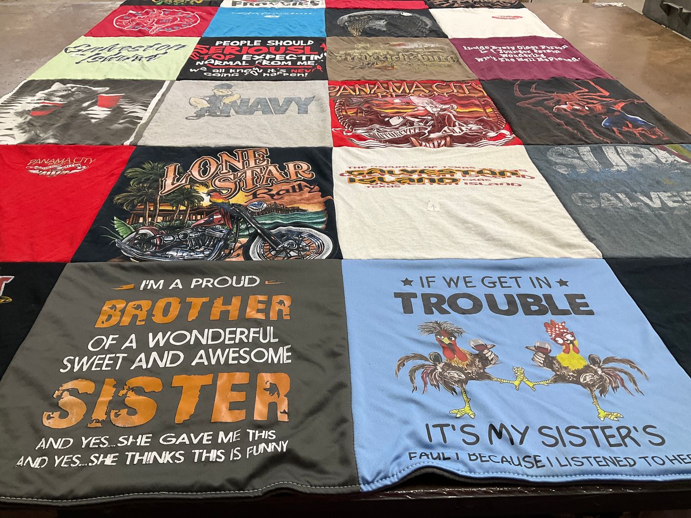 T-shirt quilt with humor, family themes by RICHARD from TX