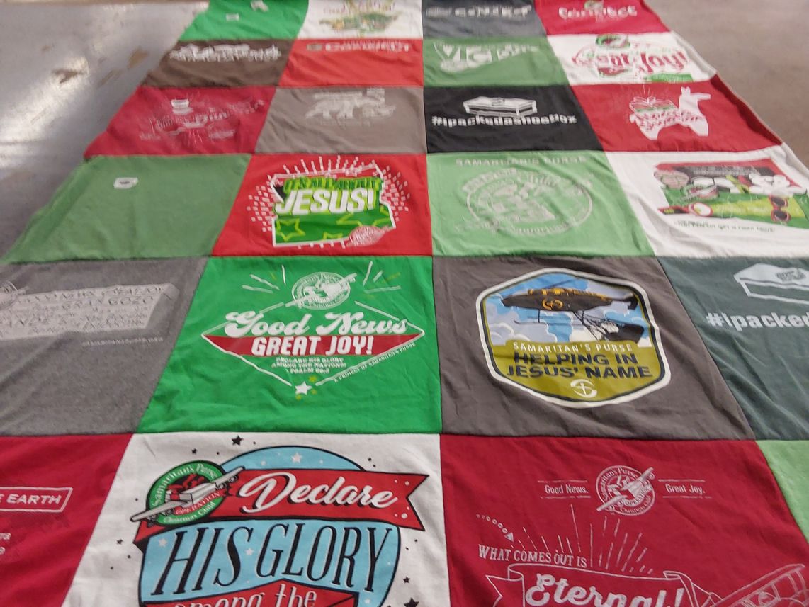 T-shirt quilt with faith, volunteering themes by Nicole from PA