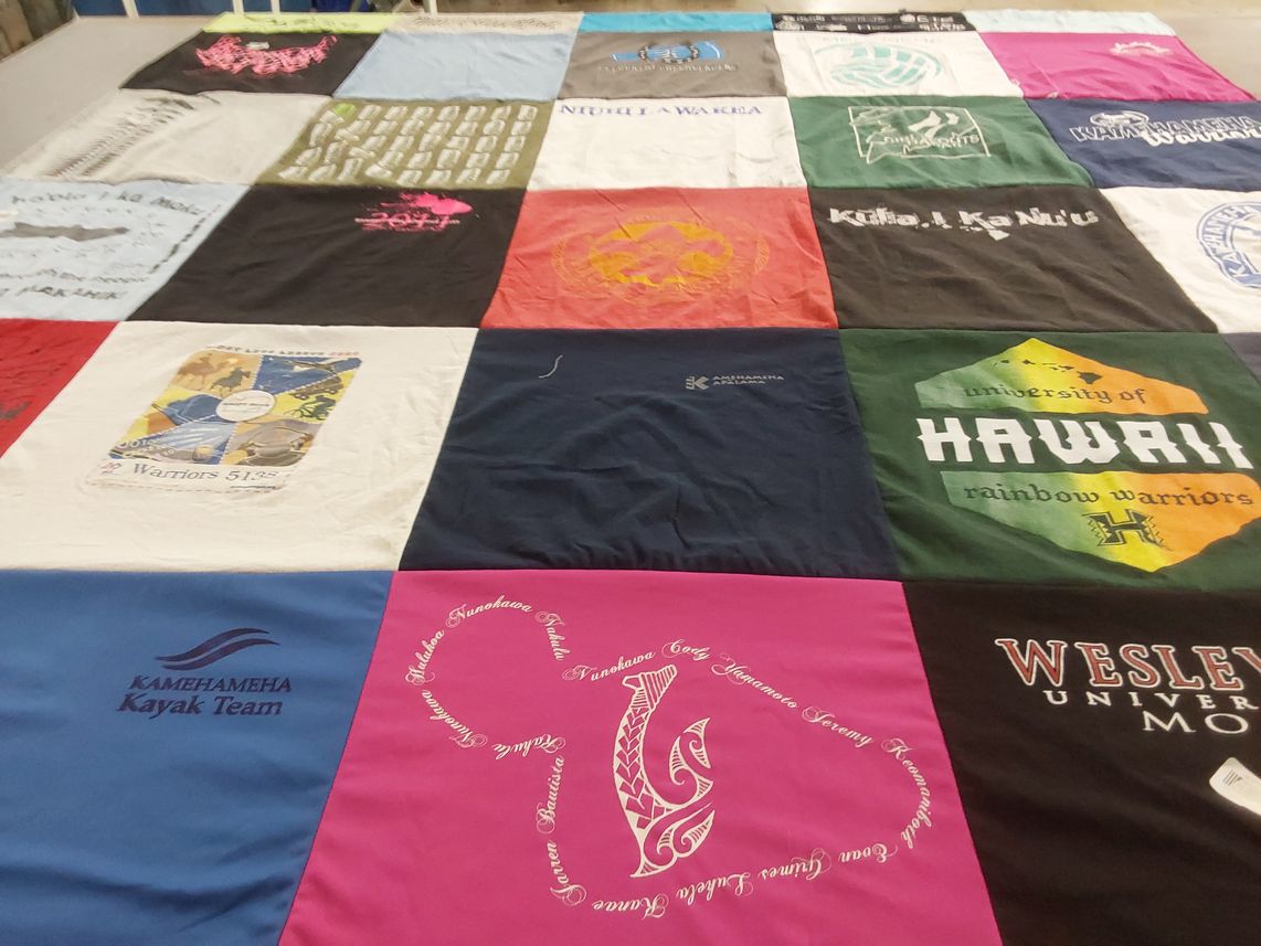 T-shirt quilt featuring hawaii rainbow warriors, kamehameha kayak team by Haunani from HI