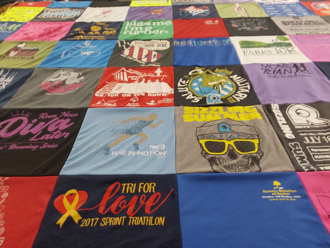 T-shirt quilt with running, triathlon themes by Jennifer from VA