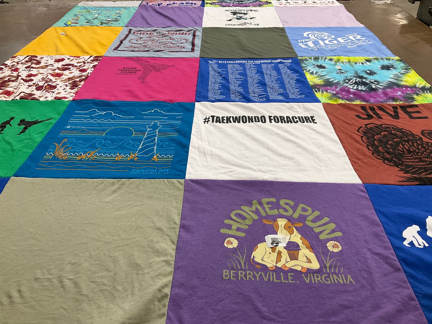 T-shirt quilt with taekwondo, art themes by Beth from VA