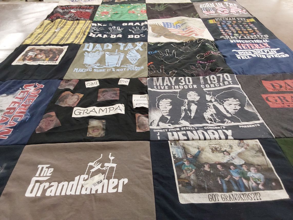 T-shirt quilt with family, veterans themes by Teresa from NY