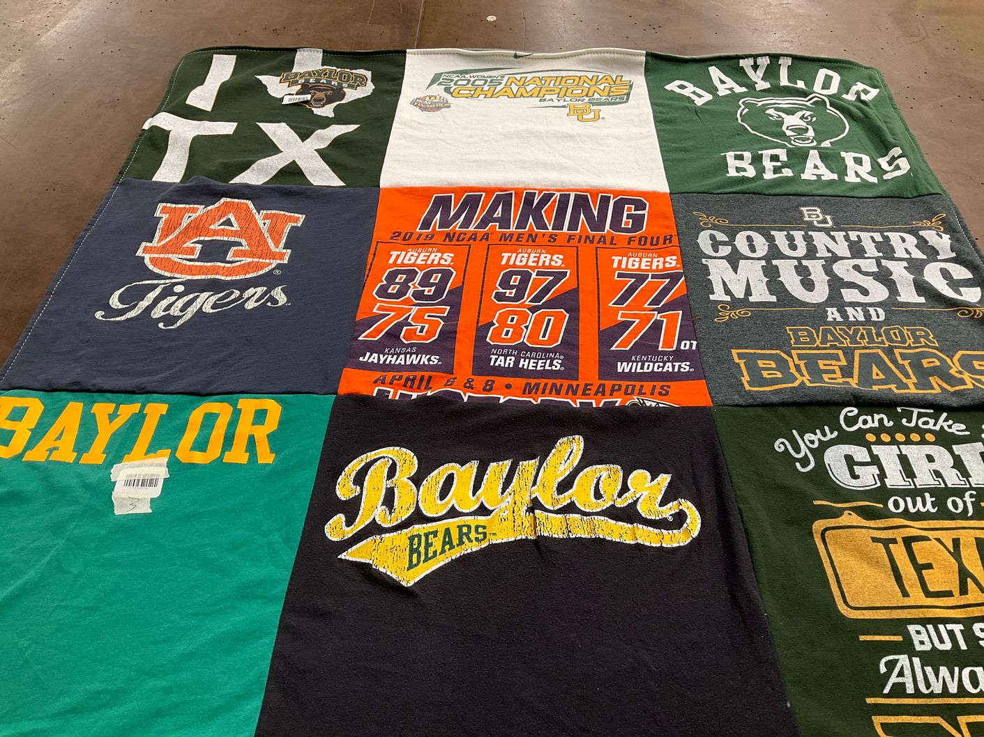 T-shirt quilt featuring auburn university tigers, baylor bears by Michele from IN