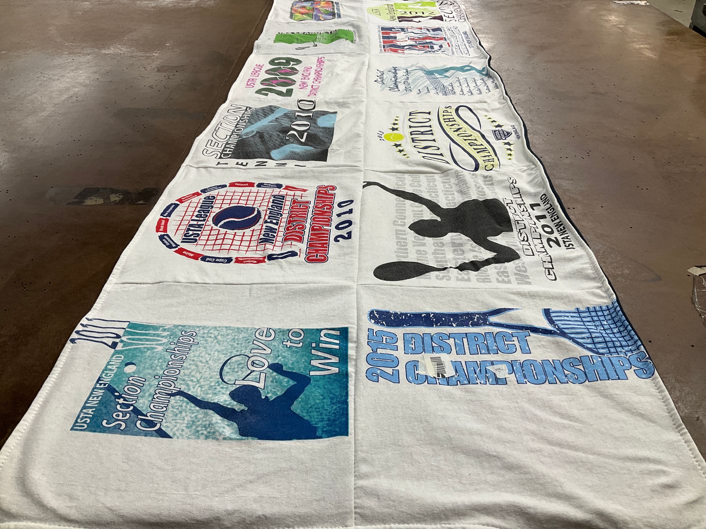 T-shirt quilt with tennis, sports themes by Gwynn from VT