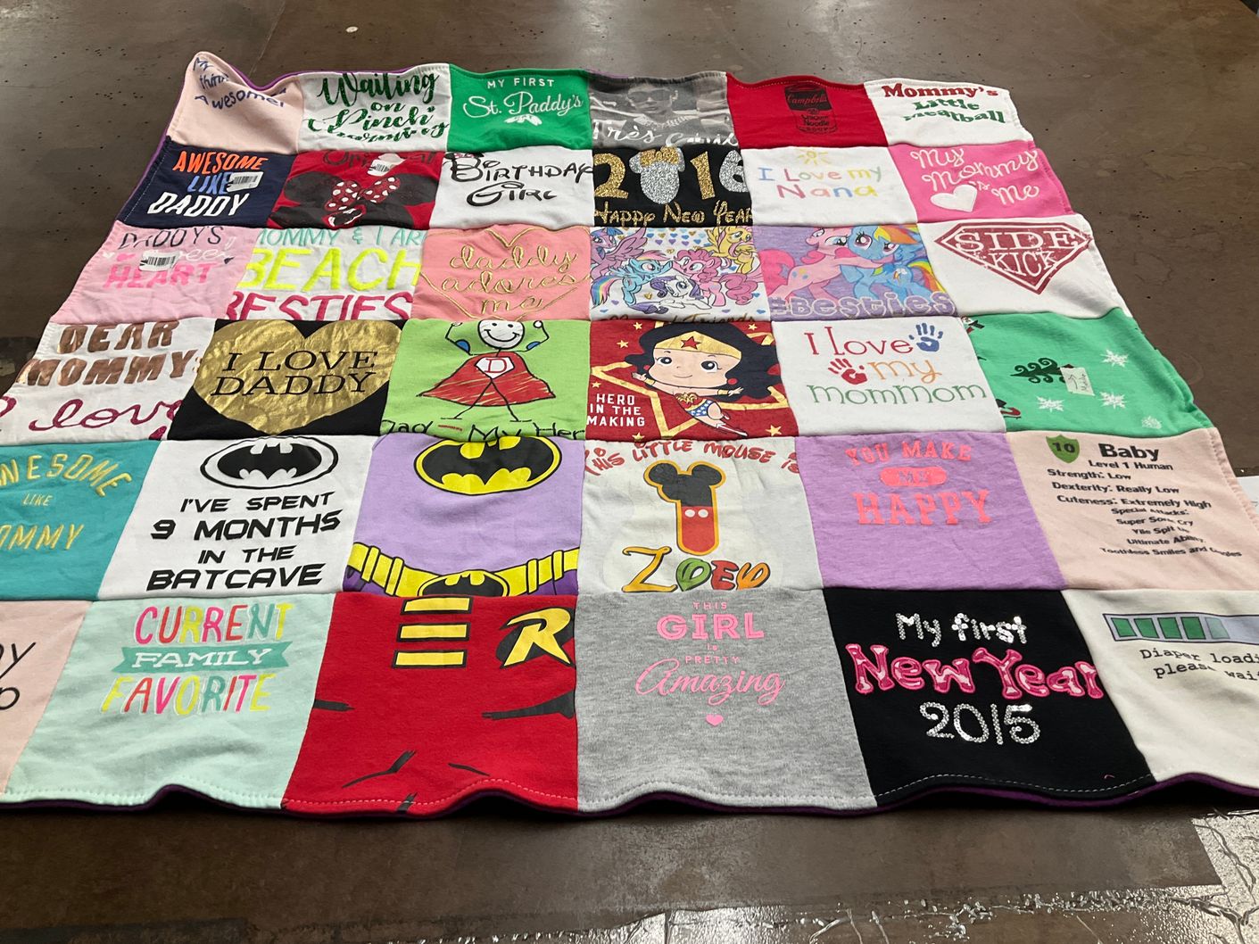 T-shirt quilt with family, love themes by Rebecca from PA