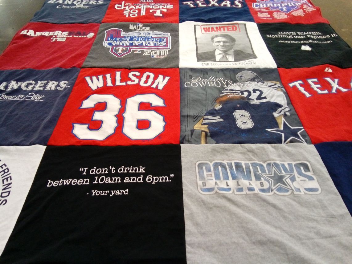 T-shirt quilt featuring texas rangers, dallas cowboys by Dale from TX