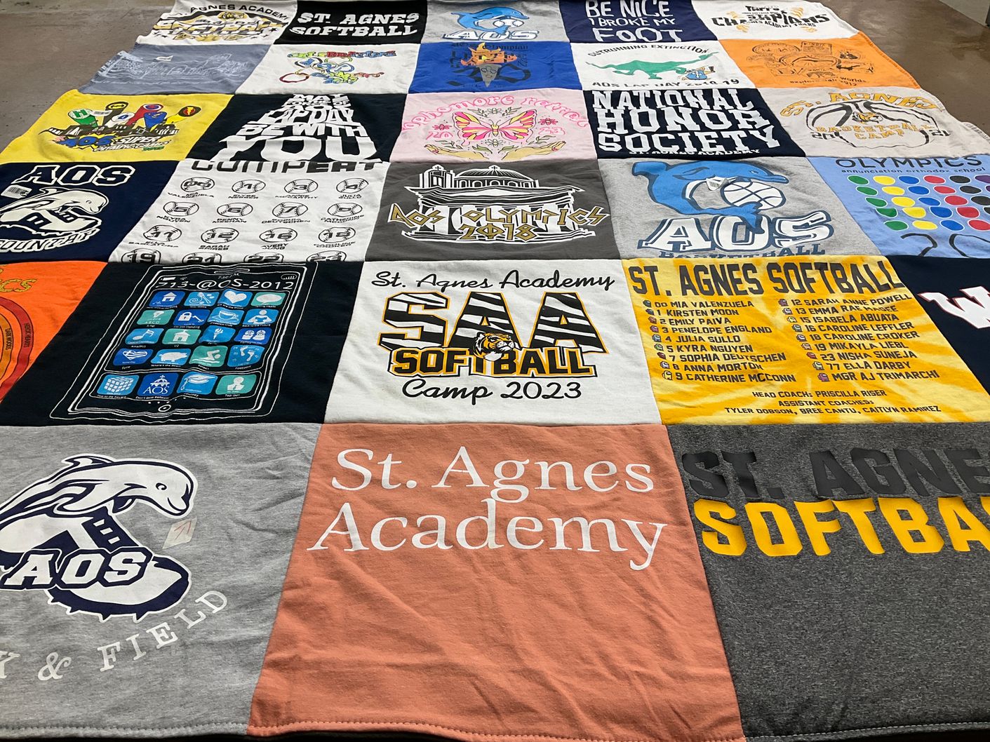 T-shirt quilt featuring st. agnes softball by Stephanie from TX