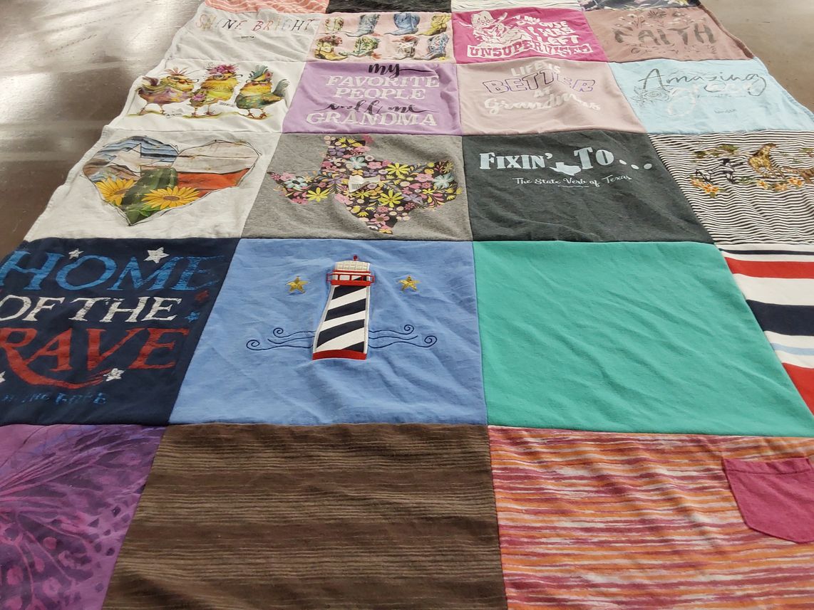 T-shirt quilt with family, home decor themes by Charles from TX