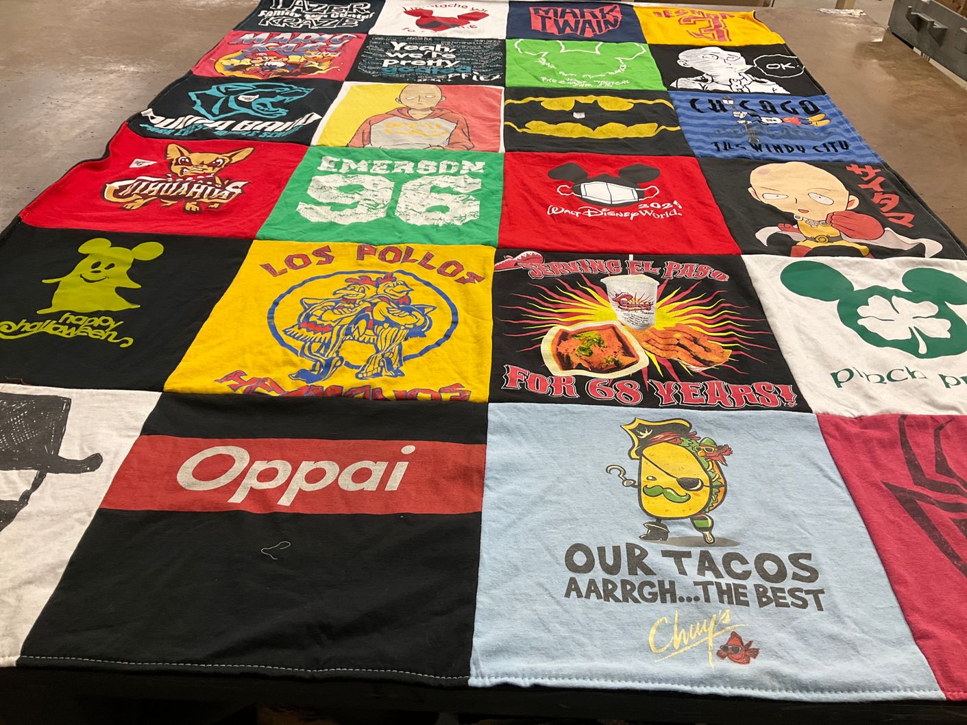 T-shirt quilt with food, halloween themes by Emma from TX