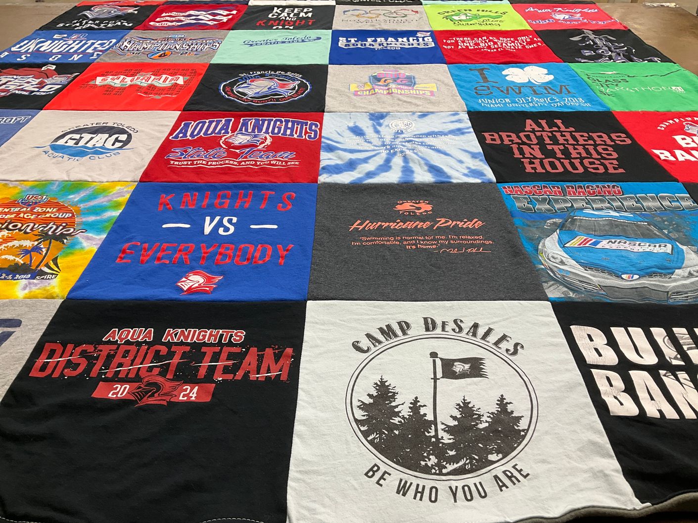 T-shirt quilt featuring aqua knights by Tiffany from OH