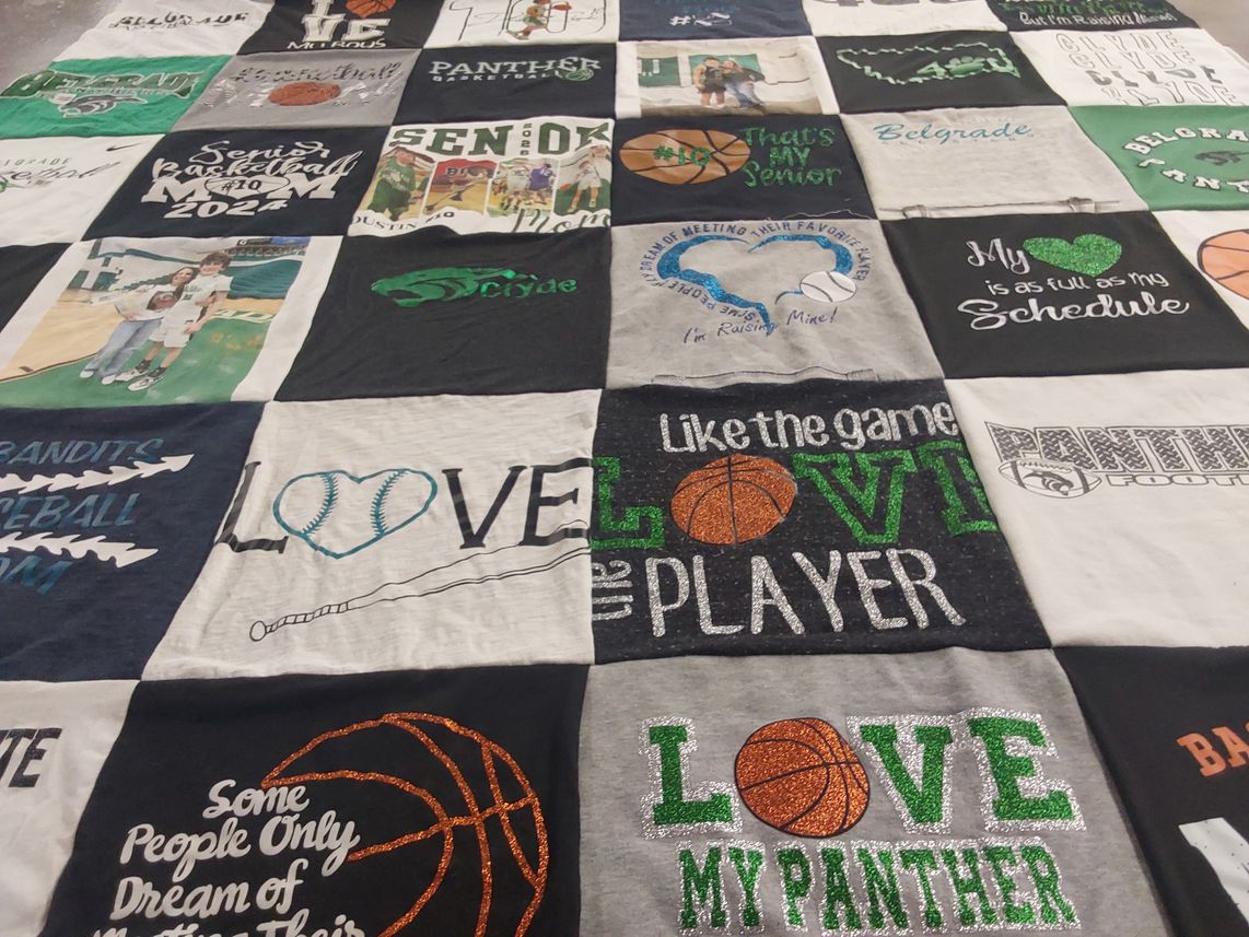 T-shirt quilt featuring belgrade panthers by Lori from MT