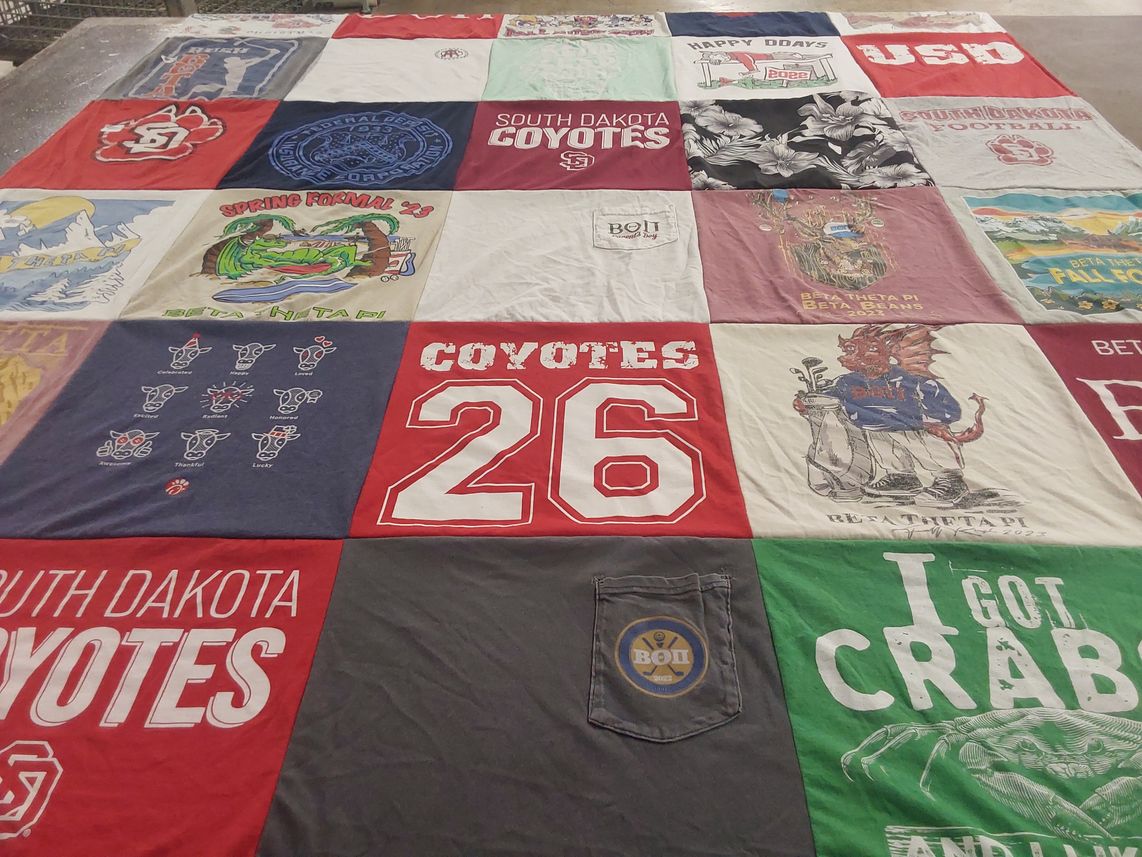 T-shirt quilt featuring south dakota coyotes by Jody from IA