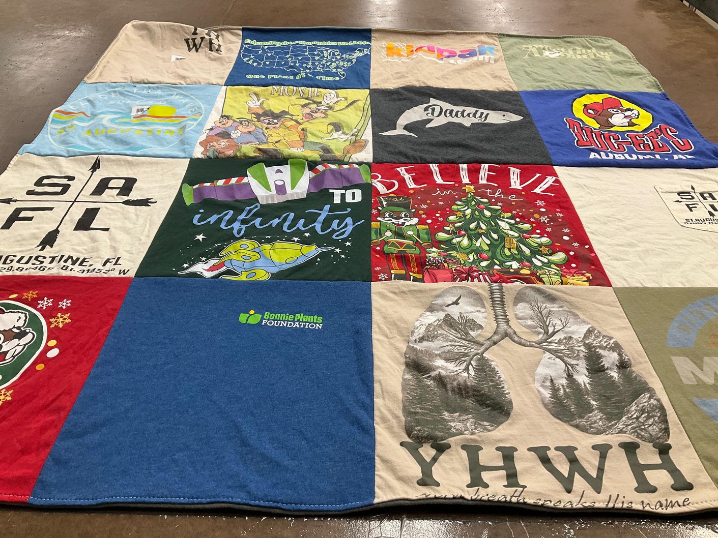 T-shirt quilt with comics, holiday themes by Brent from SC