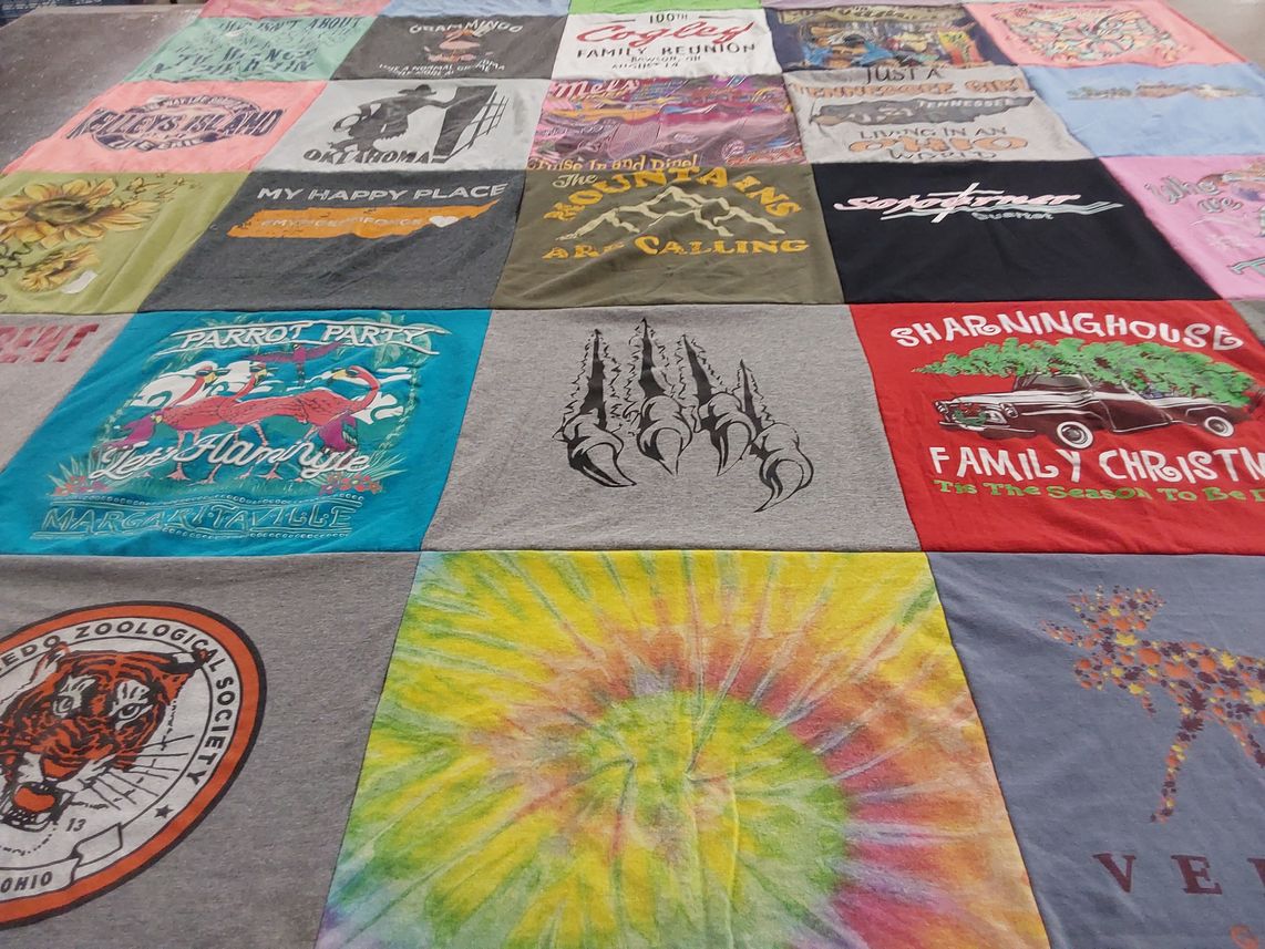 T-shirt quilt with beach, parties themes by Robyn from OH