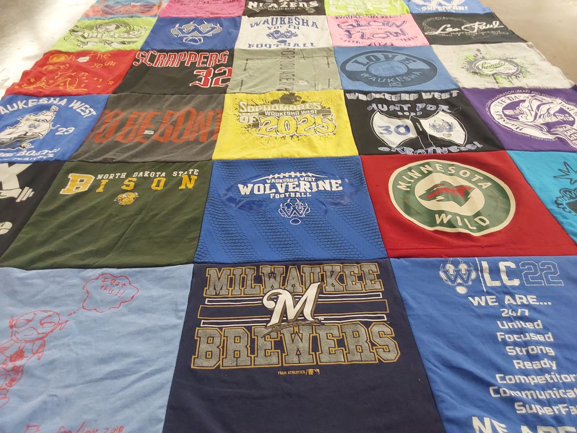T-shirt quilt featuring milwaukee brewers, north dakota state bison by Heather from WI