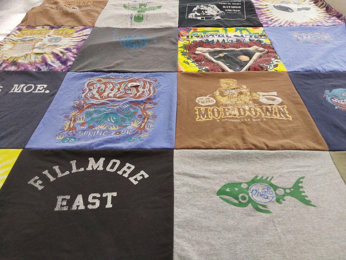 T-shirt quilt with music, concerts themes by Michael from CT