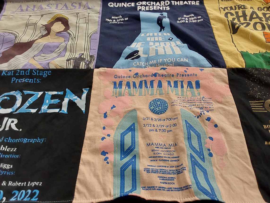 T-shirt quilt with theatre, musicals themes by Stephanie from MD