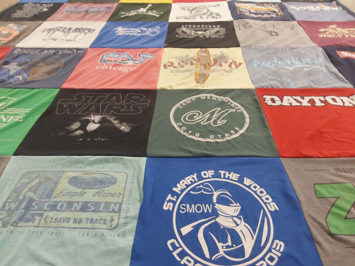 T-shirt quilt from st mary of the woods college, dayton university by Gina from IN