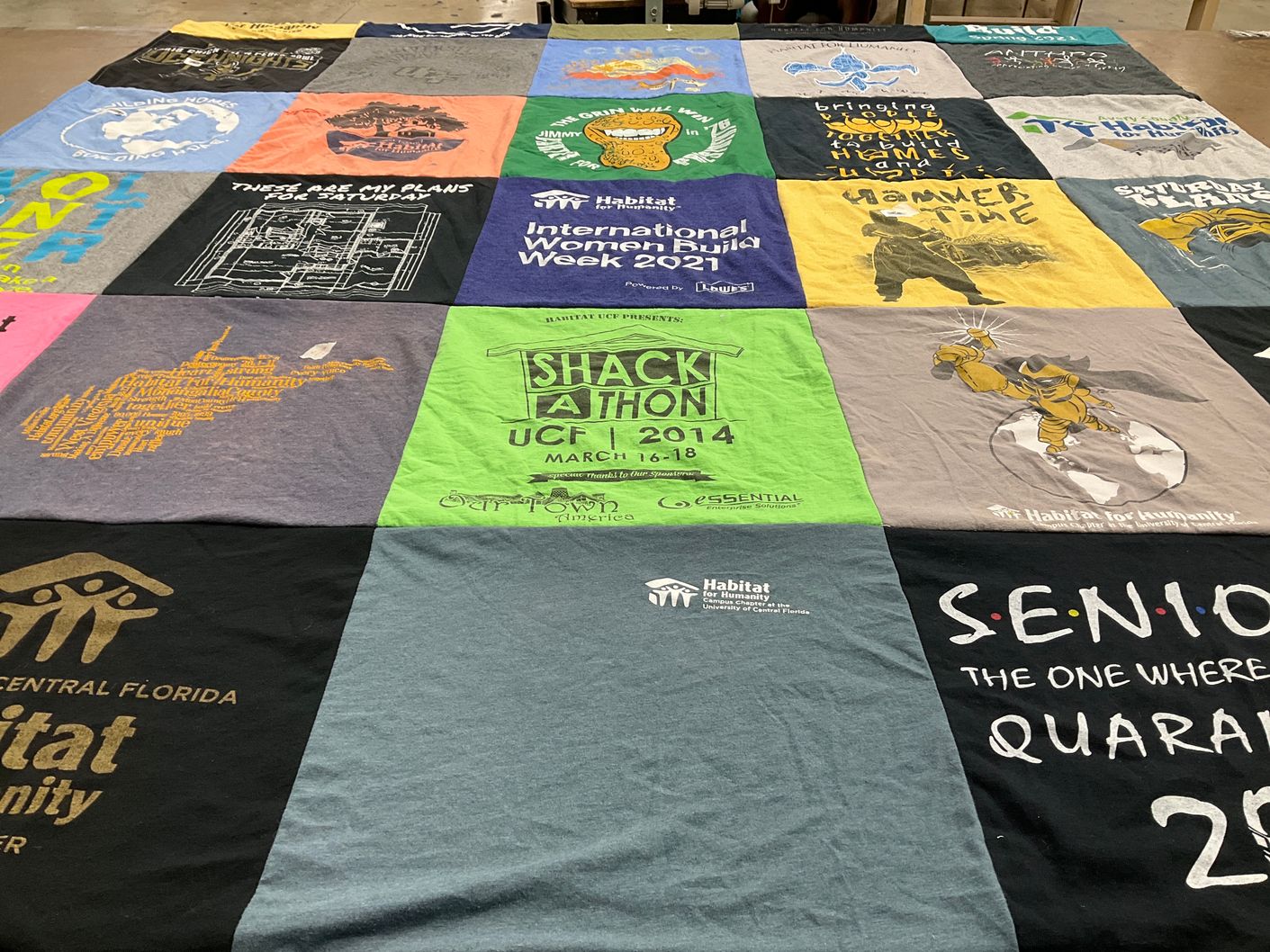 T-shirt quilt with community service, volunteering themes by Samantha from FL
