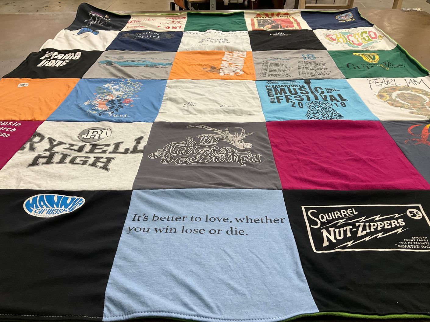 T-shirt quilt from rydell high school by Joan from NY