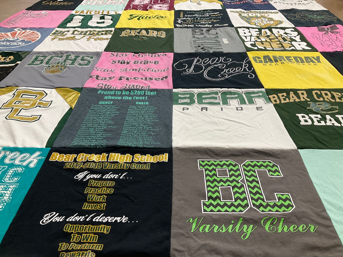 T-shirt quilt from bear creek high school by Teresa from CO