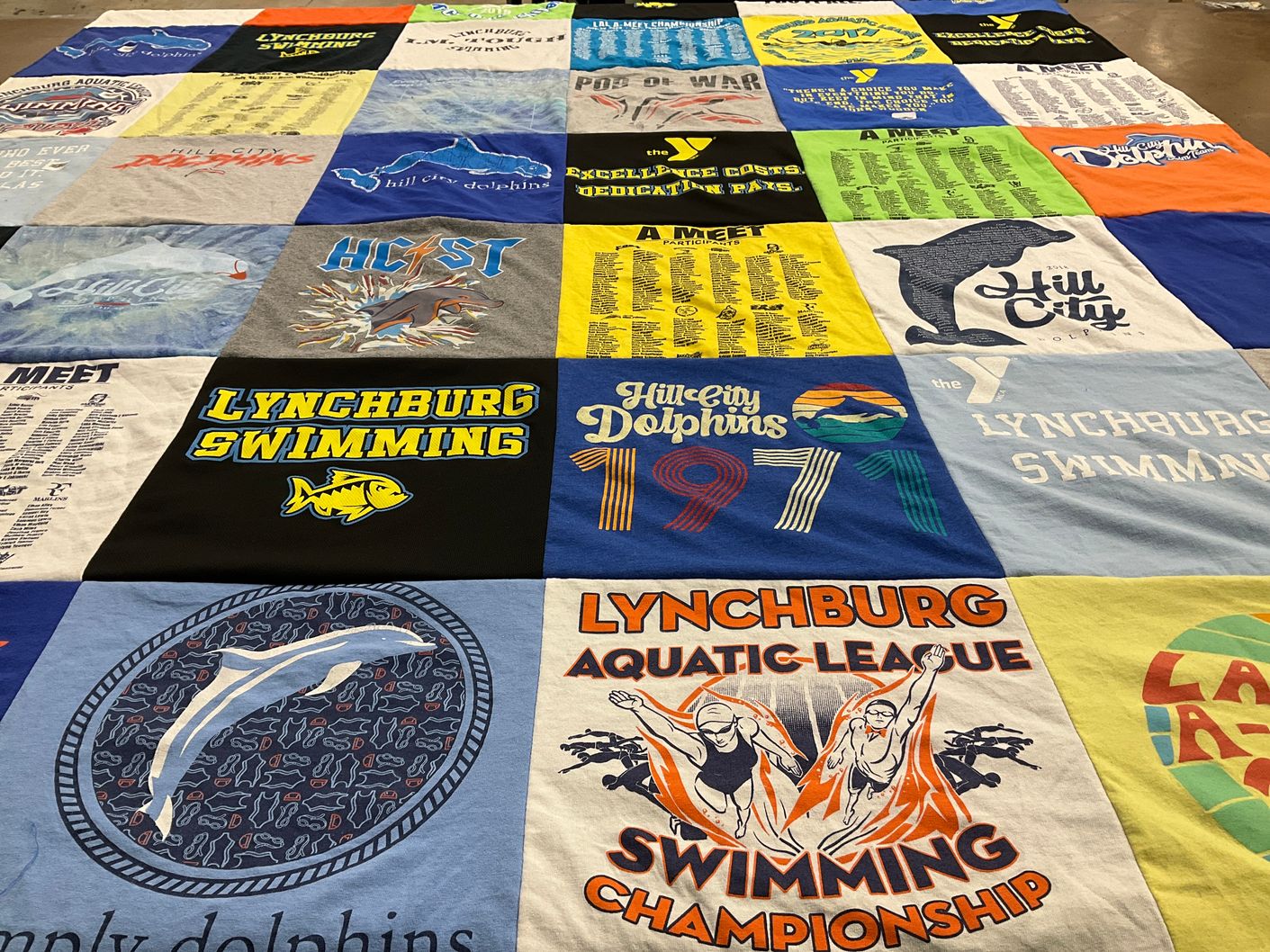 T-shirt quilt featuring lynchburg swimming, hill city dolphins by Kimberly from VA