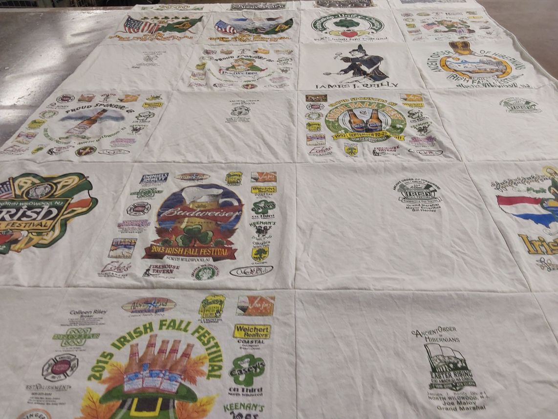 T-shirt quilt with irish culture, beer festivals themes by Esther from NY